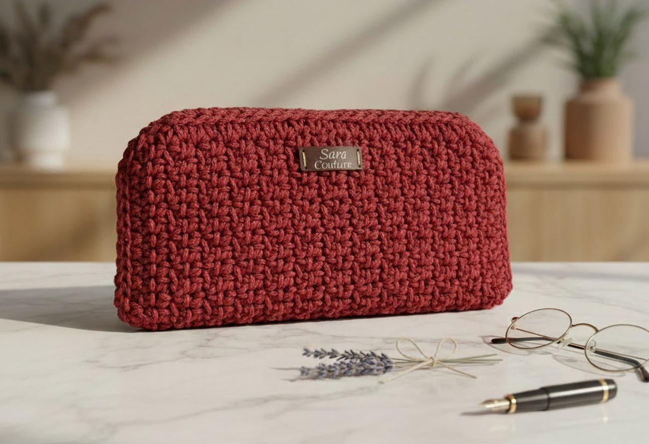 Wine red hand-crocheted pouch
